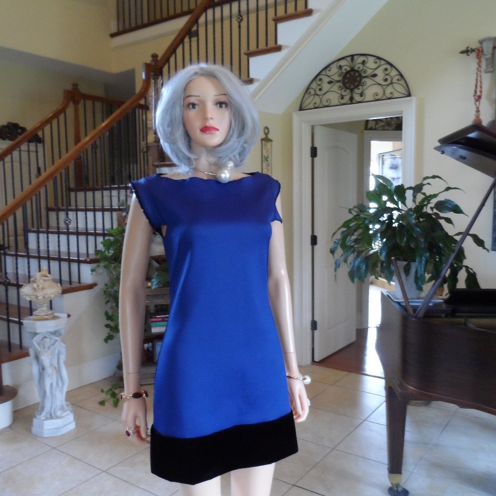 Cavalli Class Blue/Black Velvet Trim Sheath Dress Size 6